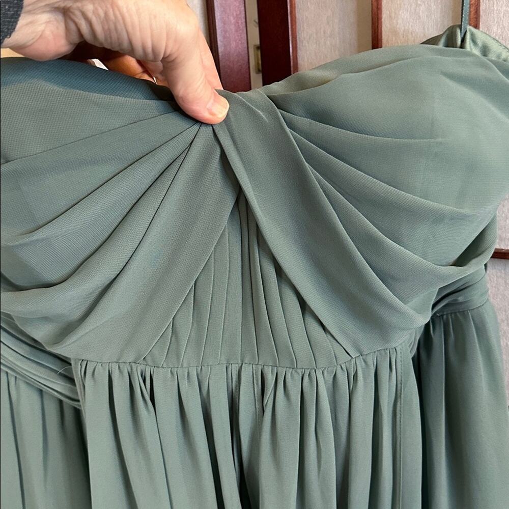 Birds Grey Elegant Strapless Green Dress with Shawl size large - Picture 3 of 9